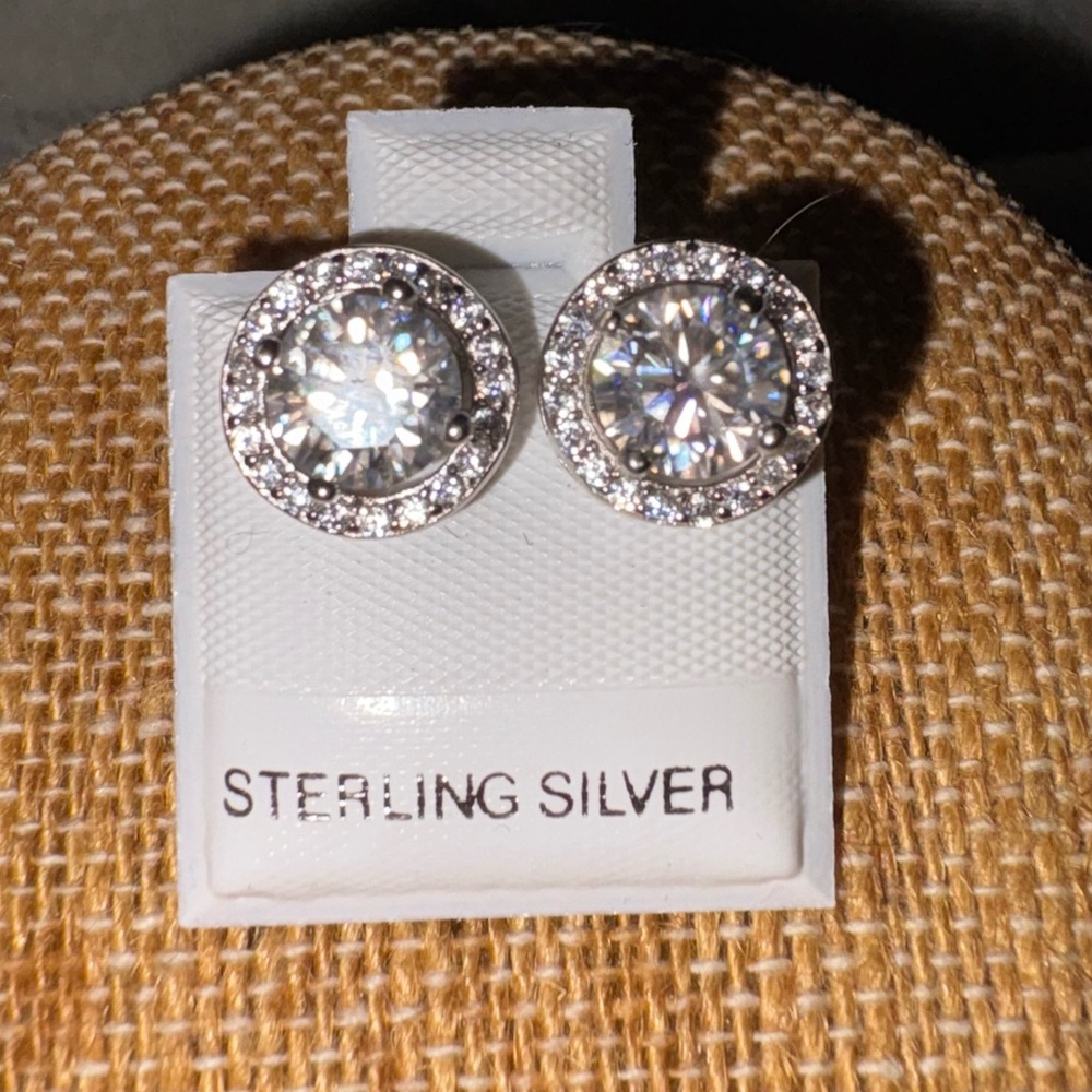 Sterling Silver Two Carat Moissanite Earrings - Picture 6 of 7